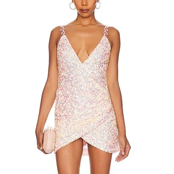 NWT Majorelle Trish Sequin Mini Dress Iridescent pink heart straps Revolve XS - Picture 1 of 15